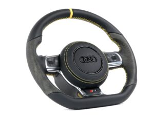 5 Audi TT TTS TTRS 8J Lenkrad Alcantara Leder gelbe 12 Uhr Mark. Airbag Leder3