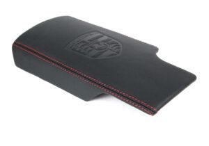 2 Porsche 997 Mittelarmlehne Leder Naht rot mit Porsche Emblem4