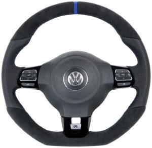 25 VW Golf 6 R GTI GTD Lenkrad Alcantara Leder Naht blau 12 Uhr Mark. blau Alcantara